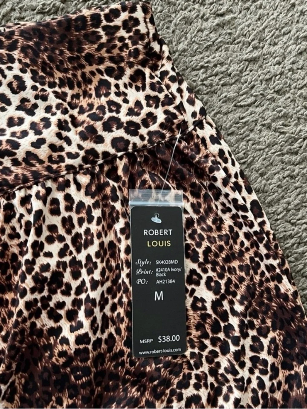 NWT Robert Louis Brown Leopard Print A-Line Midi Pull-On Skirt Size M Flowy